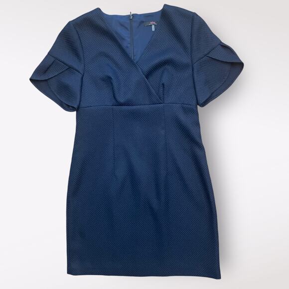 Trina Turk Navy Blue V Neck Tulip Sleeve Short‎ Shift Dress Size 8